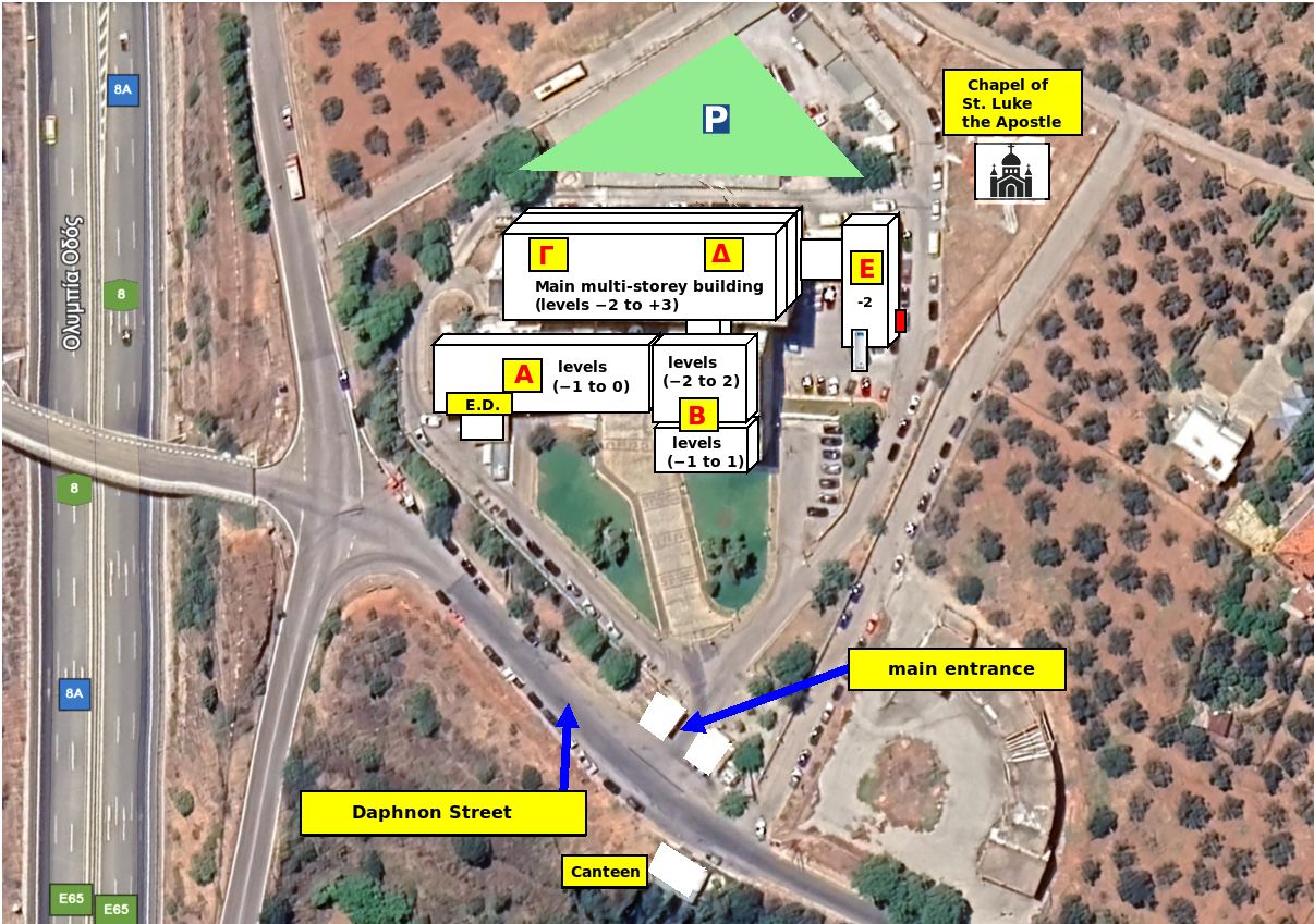 Γραφική απεικόνιση των εγκαταστάσεων του Νοσοκομείου Αιγίου